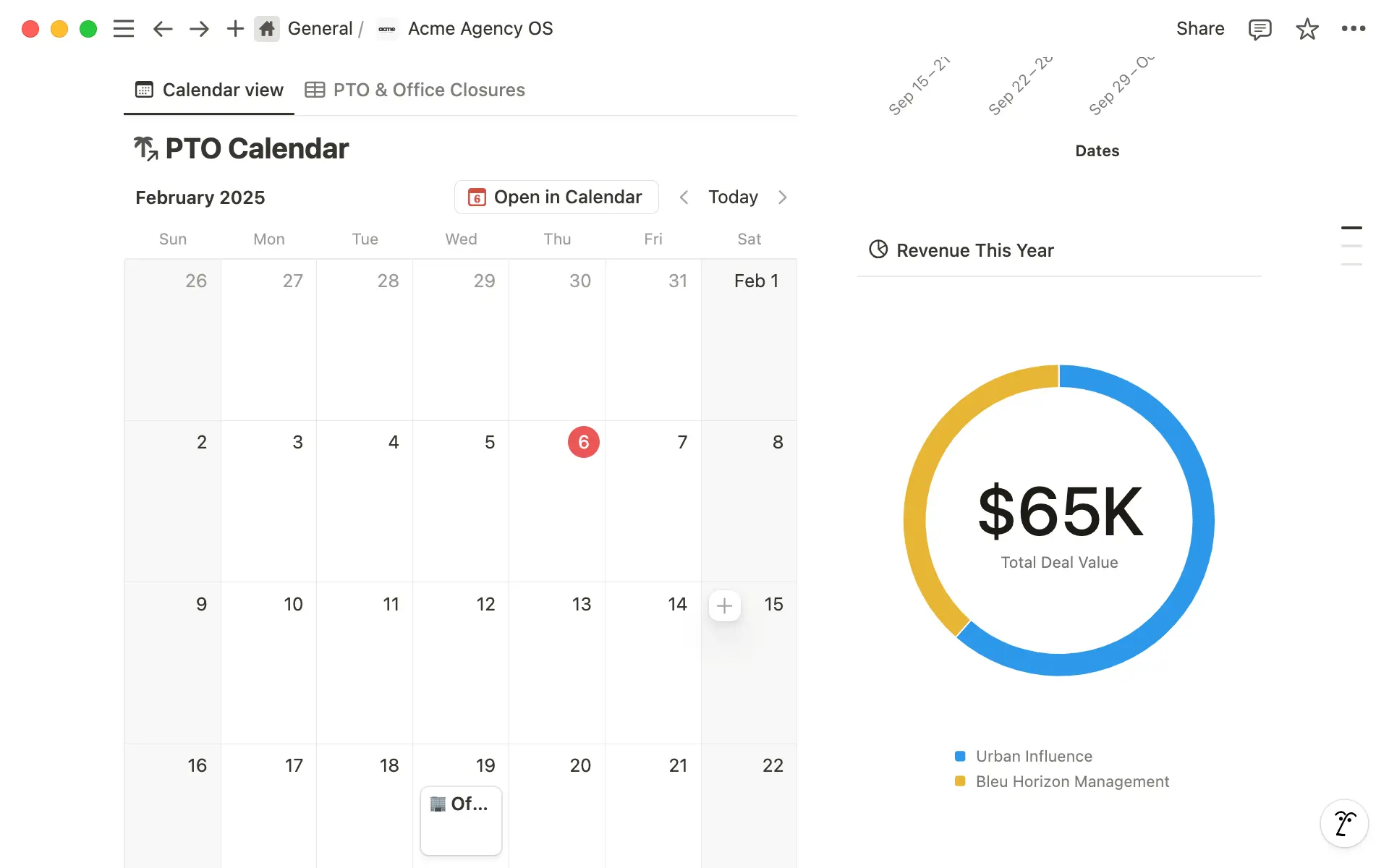 You can organize pages under relevant headers, add links, embed files, and insert databases and charts to show helpful information snippets.