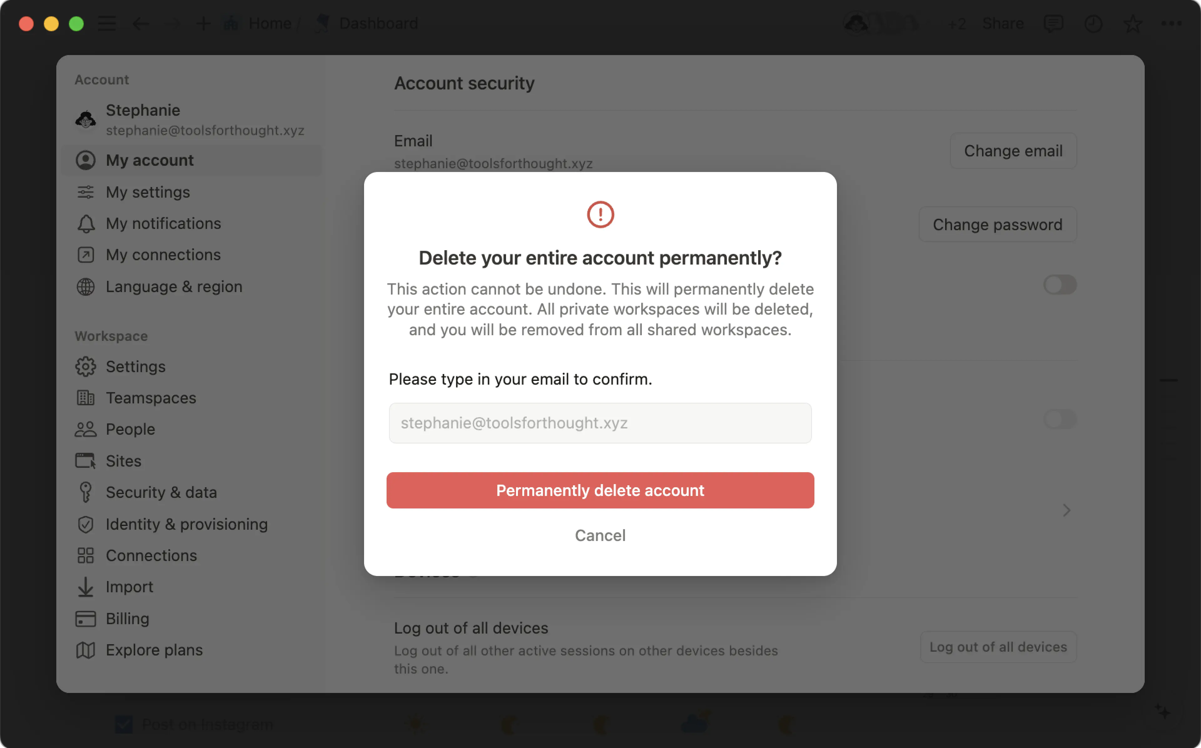 Delete your account - delete account