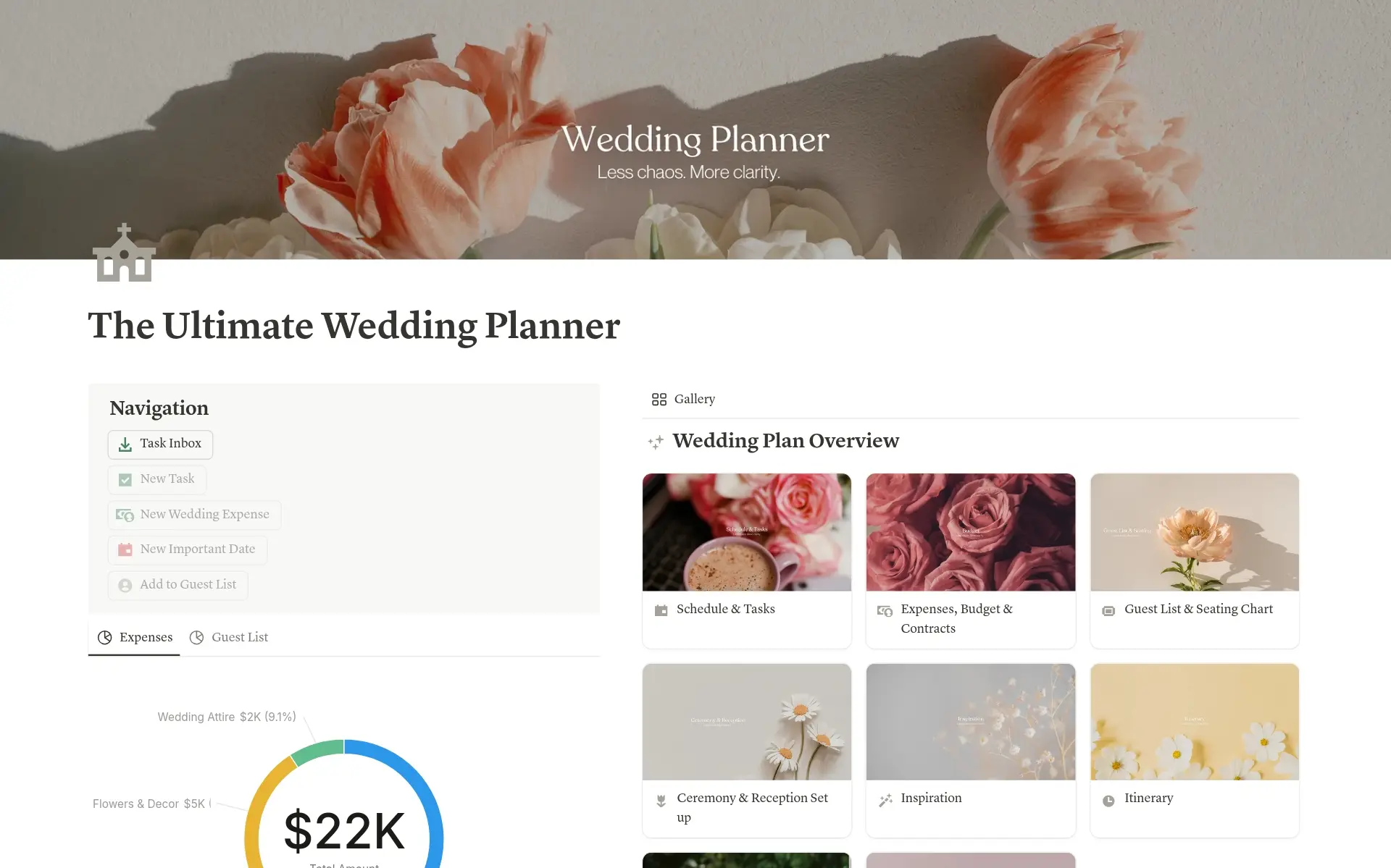 Screenshot of Big Day, Big Plans: Wedding Templates collection by Notion