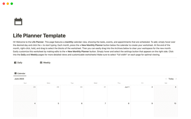 Life Planner Template